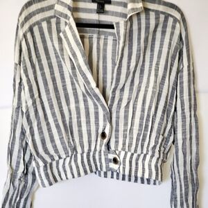 Forever 21 Large Cotton/Viscose Collared Top, Long Sleeve